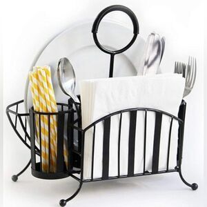 Metal Silverware Utensil Plate Napkin Caddy Holder Party Picnic Storage#1028243B